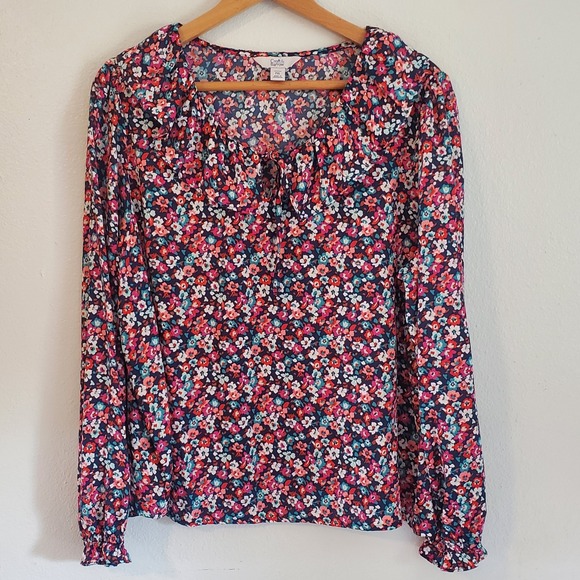 croft & barrow Tops - NEW Croft Barrow Top Womens PXL Floral Long Sleeve Lightweight Romantic Ruffle‎
